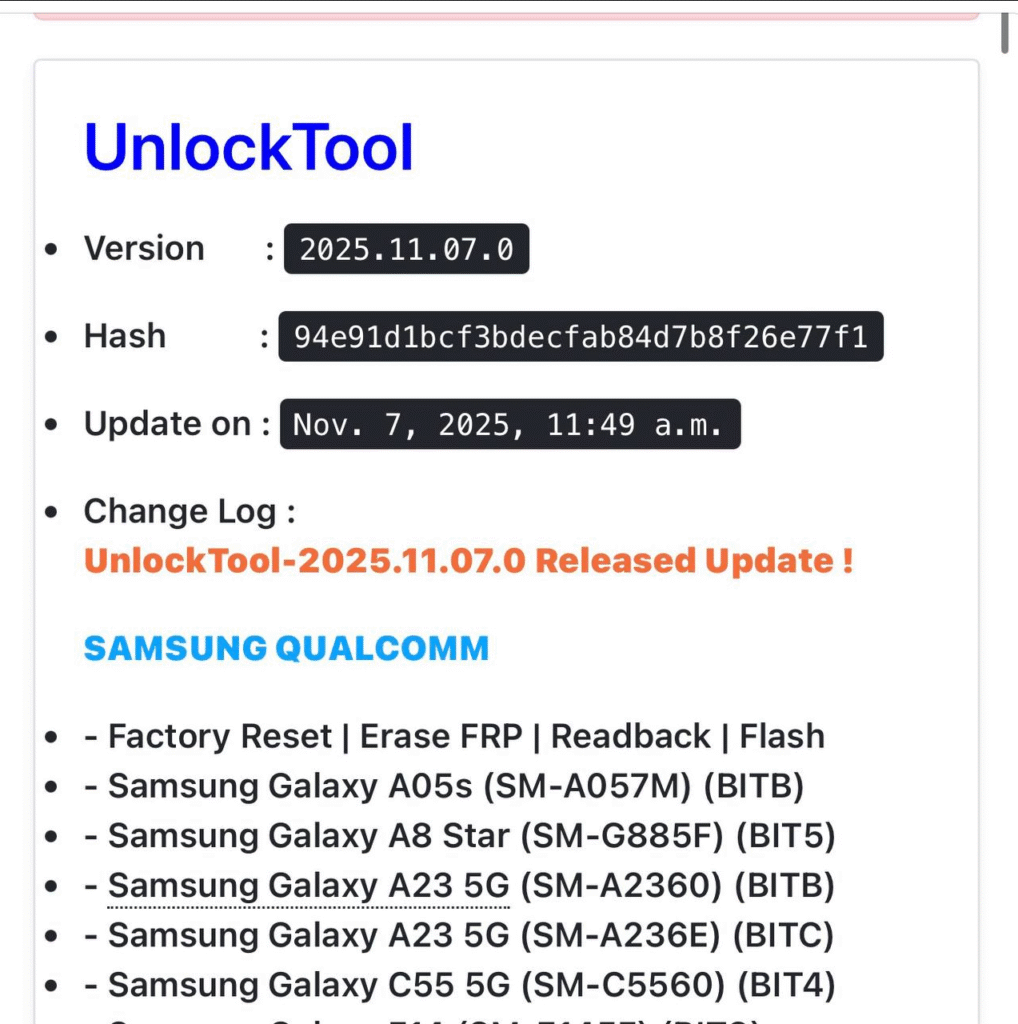 UnlockTool 2025.11.07.0 Update