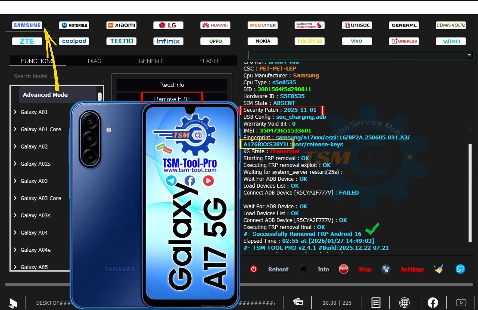 Remove FRP Samsung Galaxy A17 SM-A176B Android 16